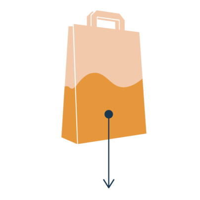 Illustration av papperspåse med en nedåtpekandes pil