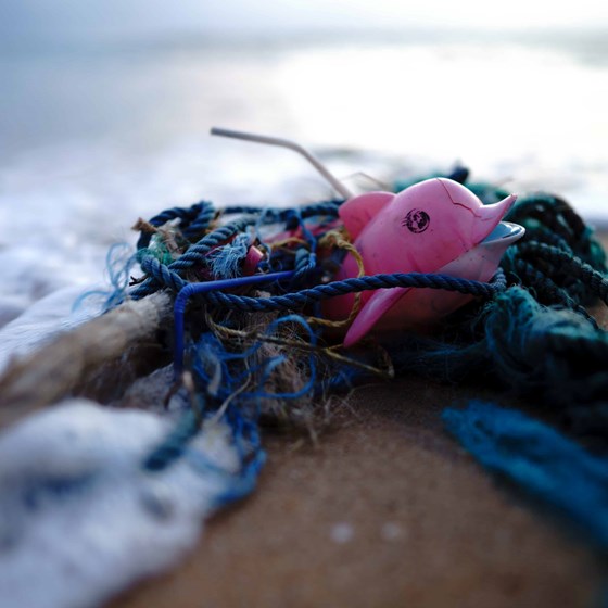 Foto av plast uppspolad på en strand