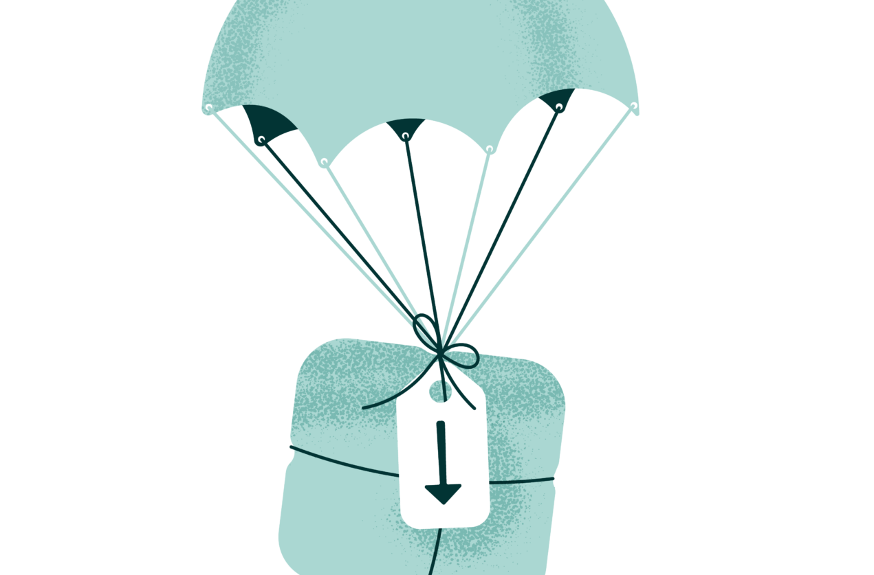 Illustration av ett paket som kommer med fallskärm