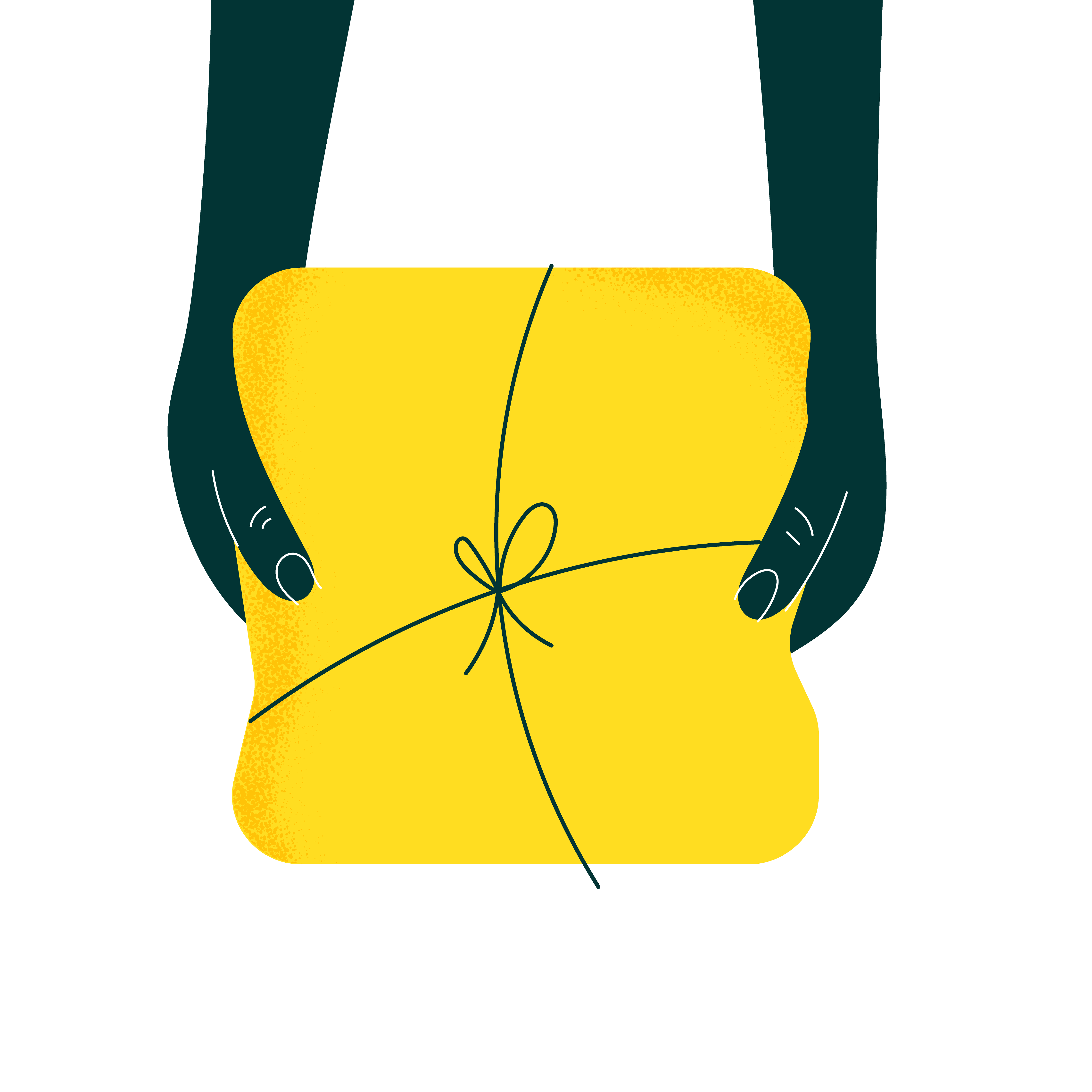 Illustration av ett inslaget gult paket som överlämnas