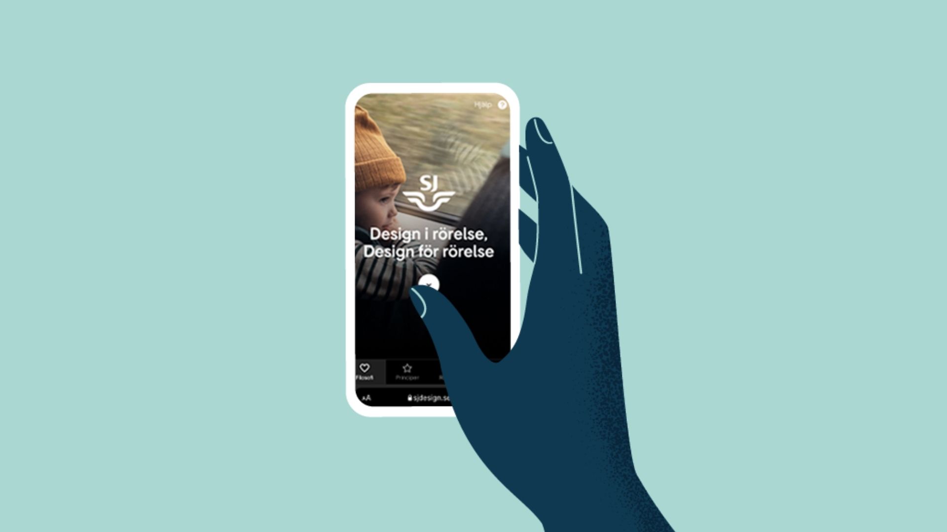 Bild på en mobil-mockup med SJs app.