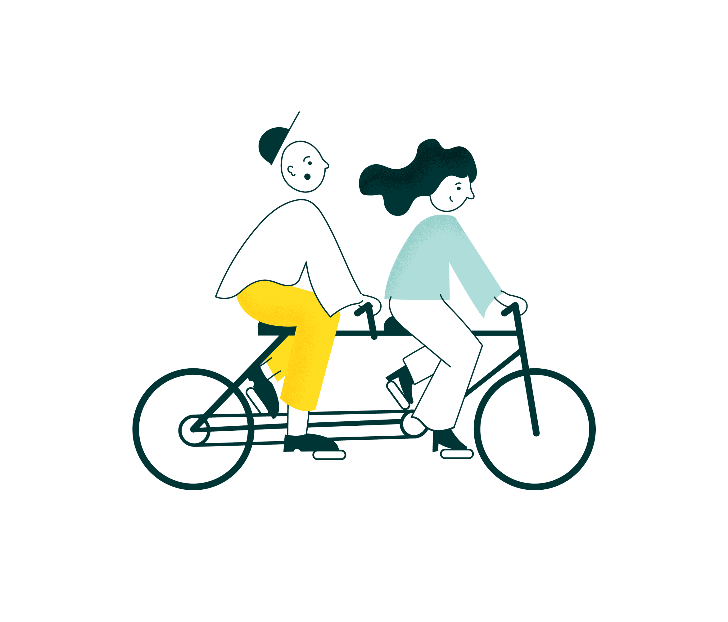 Illustration av två personer som cyklar på en tandemcykel