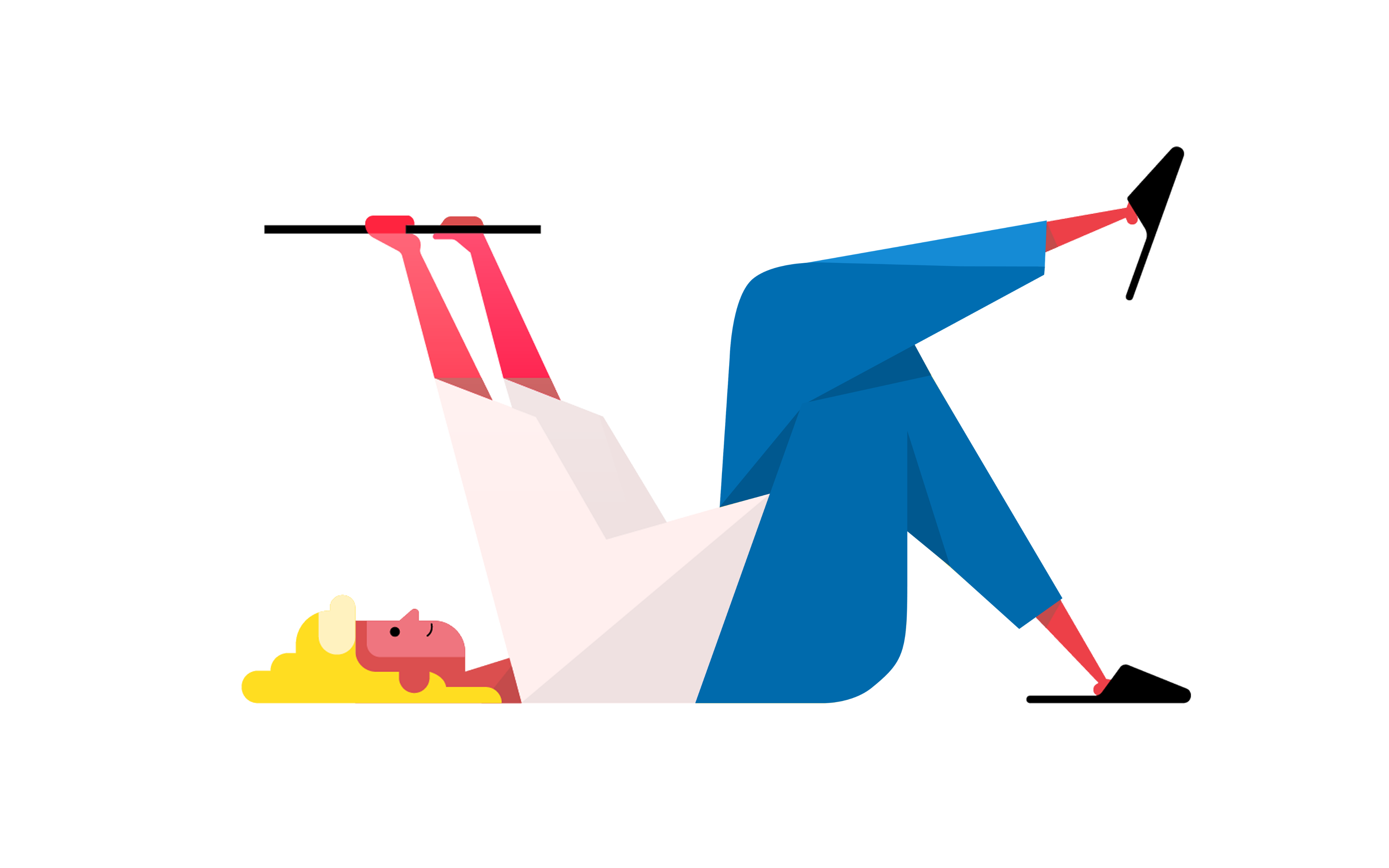 Illustration av person som ligger på golvet och tittar på platta